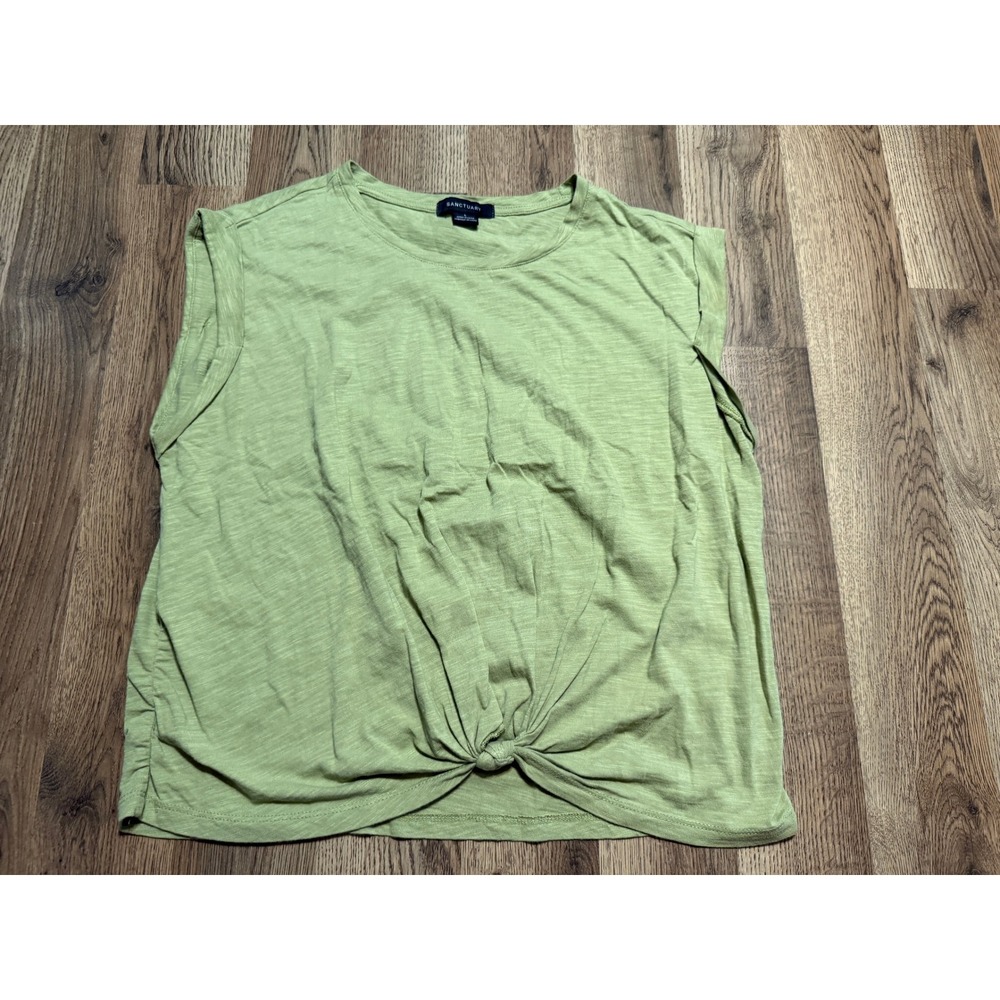 Sanctuary Top Womens Size L Green Tank Top Front Knot Slub Knit Sleeveless